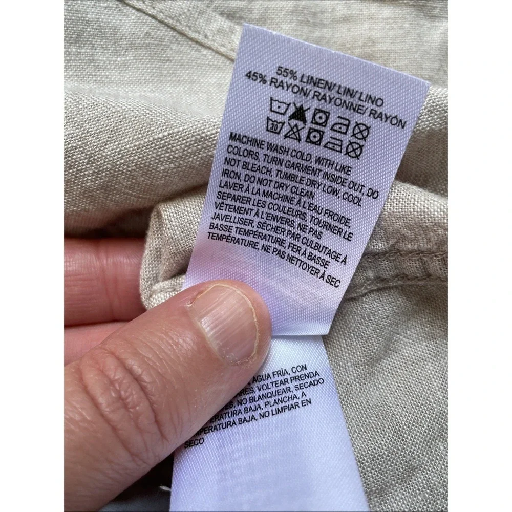 Lucky Brand Pearl Snap Shirt Mens M Medium Linen Rayon Short Sleeve NWT Khaki